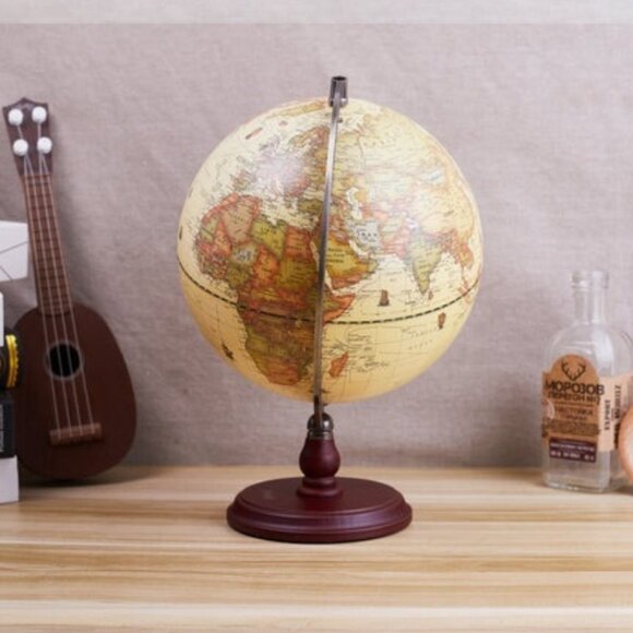 Annova 10" Antique Globe with Brass Metal Arch and Solid Wood Base World Map - Picture 15 of 15